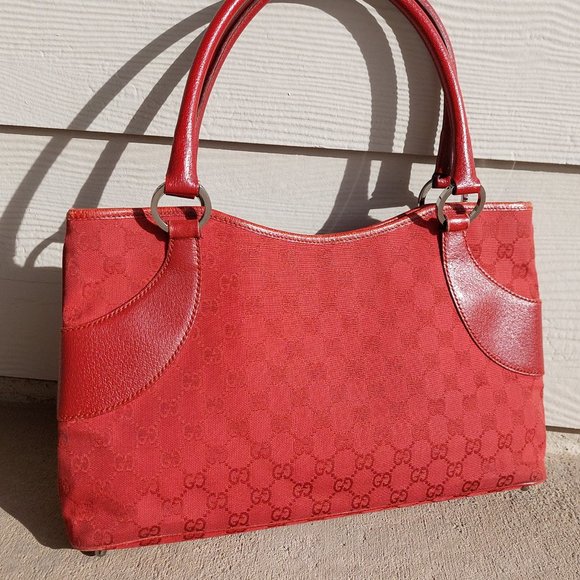 Gucci Handbags - Gucci Red GG Monogram Canvas Shoulder Bag